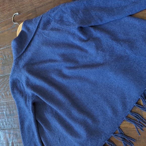 REPEAT CASHMERE I Navy Blue Open Front Fine Knit Fringed Cardigan Sweater, S - Picture 8 of 12